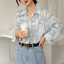 블루 여성 디자인 센스 쁘띠 봄옷 상의 긴팔 루즈핏 셔츠