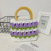 튤립 DIY 파우치 핸드폰 가방 뜨기 패키지 뜨개질, 퍼플+아크릴핸드+공구+튜토리얼