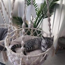 ruiding cat 해먹 고양이 트레이 수제 면줄 고양이 깔개 사계절 일광욕 고양이 그네, 하얀