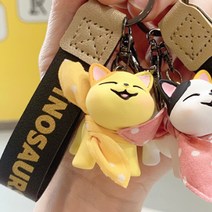 스토니 도트리본 고양이 열쇠 고리 키링 귀여운 냥냥이 가방 고리, 고양이 키링 옐로우