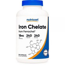 Nutricost 뉴트리코스트 Ferrochel 철 비글리시네이트 킬레이트 철분 18mg 240캡슐