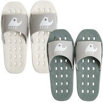 2켤레 양방향 베어 욕실화 물바로 슬리퍼 화장실 미끄럼방지 논슬립, 베어_민트, 베어_아이보리