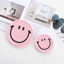IAWI 스마일리 컵받침 티코스터 주방용품 홈카페 레트로 스마일 코스터 냄비받침 인테리어 소품 세트, 냄비받침 단품, 핑크