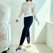 여성골프 간절기용 조거 바지 뱃살 보정 와이드 밴딩 트임 사방스판 조거 팬츠 빅사이즈