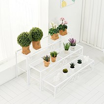 인퍼니처 베란다화분정리대 철제화분진열대 철제화분받침대 화분정리대 화분받침대 스텐드 선반 다육이거치대 화분대, (단품) 사각2단(중) 화이트-1개