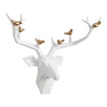 거실 호텔 장식을 위해 잘 고정된 3D 사슴 머리 입상 뿔, 수지, 하얀