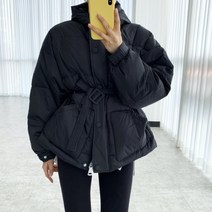 [랜덤플레이] 터틀 넥 스트링 후드 숏 벨트 패딩