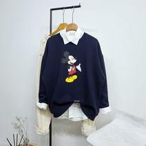 반즈하우스 남자 여자 공용 정품 디즈니 미키 마우스 기모 오버핏 맨투맨 티셔츠 (4컬러)