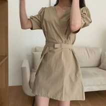 디어썸띵 티니 버클 벨트 미니 반팔 여름 랩원피스