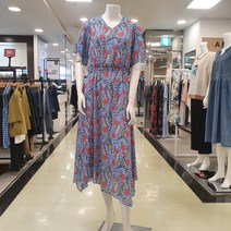 샤트렌 여성 여름 브이넥 롱 원피스 (마지막 찬스)시원한 쉬폰소재 하단 언발란스 허리고무스트링 데일리 반팔 롱기장 꽃프린트 원피스