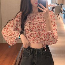 플라워 스트링 크롭 블라우스 하늘비즈 A31 M831R543