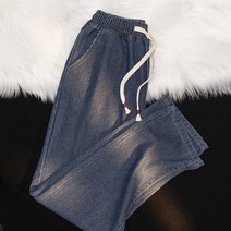 데일리 얇은 청바지 뚱뚱한 캐주얼 슬림 스트링 스타일링 빅사이즈 스판 코디 넓은