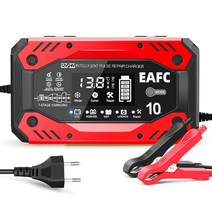 EAFC 완전 자동 자동차 배터리 충전기 스마트 펄스 수리 AGM 젤 습식 납산 충전기 LCD 디스플레이용 12V 10A 24V 5A, 1.Red EU Plug