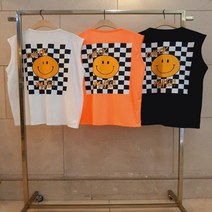 남자 라운드 오버핏 체크메이트 프린트 나시 티셔츠 3컬러