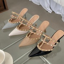 소가죽 여성뮬 7cm 슬리퍼구두 락스터드 찡