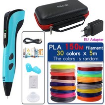 3d프린터펜 디자인 3D 인쇄 그림 펜 세트 PLA 필라멘트 휴대용 여행 저장 상자 어린이 생일 크리스마스 인 선물, 14 EU Bule 150M PLA