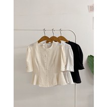 허니제이 / 시나주 라인 콩단추 퍼프소매 블라우스(3color)