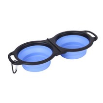 개 여행 그릇 실리콘 더블 야외 휴대용 고양이 피더 접을 수있는 개밥 용기 물 공급기, 한개옵션1, 03 파란