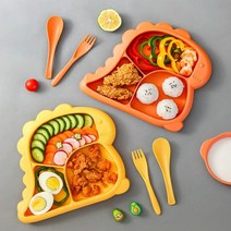 이쁜 공룡캐릭터 어린이집식판 세트 4컬러 이유식용기 유아식판 아기식판 유치원식판 어린이식판 유아식기 다이어트식판 어린이식기 캐릭터도시락 급식판 예쁜식판 키즈식기 유치원식판 아동식판, 식판+수저+포크+국그릇, 디노식기-그린