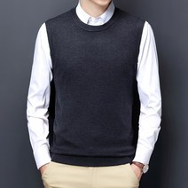 야구선수목걸이 야구목걸이 남성 스웨터 조끼 라운드넥 비즈니스 캐주얼 핏 버전 블랙 라이트 그레이 민, 03 다크 그레이