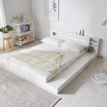 [봄맞이할인+PE폼깔판] 파로마 에밋 LED 저상형침대 수납형 퀸 20T라텍폼스포함 / 저상형프레임 자취침대, 화이트+PE폼깔판