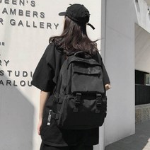 식스 등산 학생 운동 직장인 여성 블랙 데일리 스트릿 버클 튼튼한 고등 가방 빅 백팩