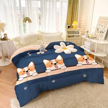 보온 우아한 솜이불 두툼한 불솜 사람 봄가을 스페이스 전기이불, T06-180x220cm(춘추이불 2.4kg), C03-살짝달달한-웰시코기(RUA 고양이와