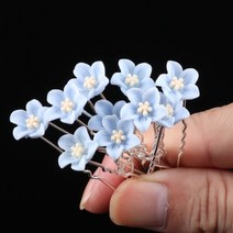 신부 업스타일헤어 꽃 U자 뒤꽂이 머리핀 장식 블루