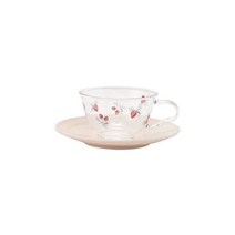 애프터눈 티 머그 찻잔 컵 유리 잔 플레이트 내열 (210ml 핑크), 핑크