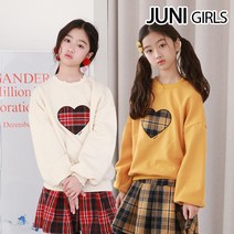 체크하트맨투맨 티셔츠_안감기모