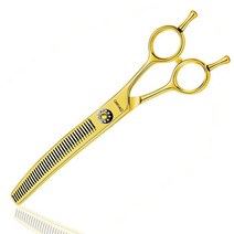 LYNHUAND 17.8cm(7인치) 강아지 그루밍용 전문가용 곡선형 얇은 가위 날카로운 날 블렌딩 그루밍 일본 440C 스테인리스 스틸 내구성이 뛰어나고 매끄러운 모션 및 미, Gold