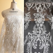 [구입전 단위문의] 스팽글 타이시마 핫픽스 자수 반짝이 레이스 원단 z51 웨딩드레스 소재 피쉬 비늘 소재 커스텀 레이스