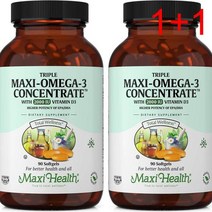 [1+1] Maxi Health 오메가3 보충제: 오메가-3 물고기 오일 3배 농축 + 비타민 D3 - 90 소프트젤