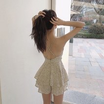 기타브랜드 에퀴르 여성 여름 브이넥 쉬폰 도트 민소매 점프수트