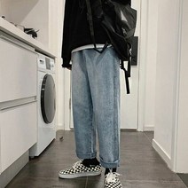 20대남자청바지 남자 데일리 바지 통 넓은 연청 데님 캐주얼 팬
