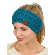C.C 부드럽고 신축성 있는 겨울용 따뜻한 케이블 니트 퍼지 안감 이어 워머 헤드밴드 브라이트 믹스, Teal