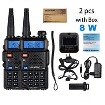 생활무전기 업무용 장거리 캠핑 고성능 무전기 워키토키 2pcs 실제 8w baofeng uv-5r 워키 토키 uv 5r 고출력 아마추어 햄 cb 라디오 방송국 uv5r 듀얼, 5r-8 bk 상자 없음, 유로