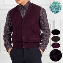 고급 울 단추 브이넥 조끼 4사이즈