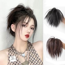 하이유니 시크테일 똥머리 밴드 붙임 올림 머리 헤어 피스 셀프 부분 가발, 브라운블랙