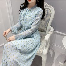잇츠스타일 봄신상 주름스커트 플라워 쉬폰 롱원피스 모임룩 나들이룩