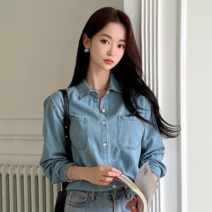 얀새 투 포켓 워싱 청 셔츠