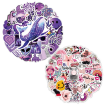 고품질 노트북 캐리어 캠핑 감성 데코 스티커, 세트6. 퍼플 50매 + 핑크 50매  총 100매