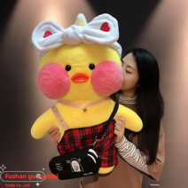 PKTOYS 빵빵 오리 인형 귀여운 부드러운 따뜻한 베개 다이소 오리인형 크리스마스선물 선물80cm, 노란색 오리 흰색 사랑 헤어 밴드 빨간 격자 무늬 멜빵, 80cm