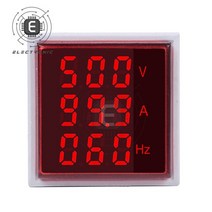 22MM 정사각형 LED 디지털 전압계 전류계 HERTZ 미터 AC60-500V 신호등 전압 전류 주파수 콤보 표시 등, Red