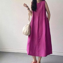 여성 시원한 면 마 소재 나시 롱 원피스 FREE 사이즈 활동성 우수 네온그린 마젠타 산뜻한 형광 컬러