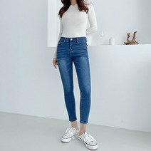 발목까지 슬림한 여자 스키니진 중청 스판 청바지 밑위편한