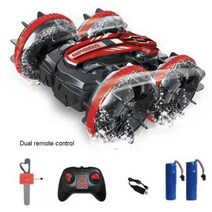 RC Car 4WD 원격 제어 차량 24G 수륙 양용 스턴트 RC 자동차 양면 롤러 SUV 전기 장난감 소년을 위한 생일 선물 취미 아이들 카레이싱, Dual Red 2B