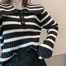 리카 빅카라 배색 니트 긴팔