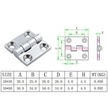 이지경첩 꺽쇠 힌지 인도어경첩 4 개의 구멍 316 스테인레스 스틸 버트 38mm 50mm 미러 폴리쉬 헤비 듀티 마린 보트 하드웨어 경첩 2 개, [02] 50X50mm