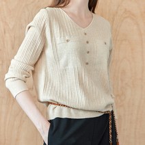 마쟈 [MAXZA]트위스트 버튼포인트 브이넥 리브 니트